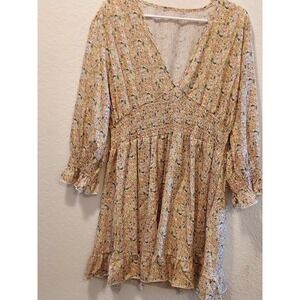 Y2K Whimsy Babydoll cottagecore, Ruffle Hem, Smocked waist and cuffs Dress XL